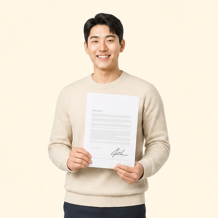 저신용 스타리아 장기렌트카 서면 견적서를 들고 있는 고객